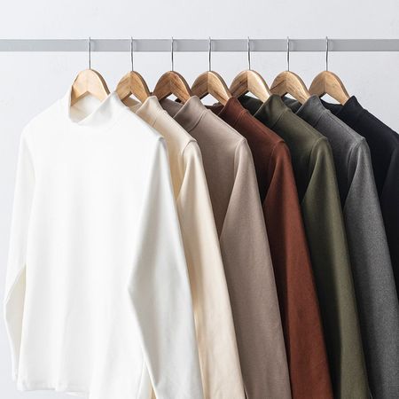 Double-Sided Velvet Half Turtleneck Long-Sleeved T-Shirt Heavy Solid Color Round Neck Casual Bottoming Shirt