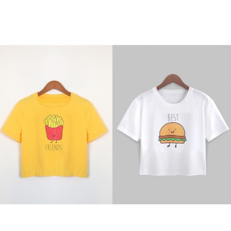 Explosive French Fries Burger Print Short T-Shirt